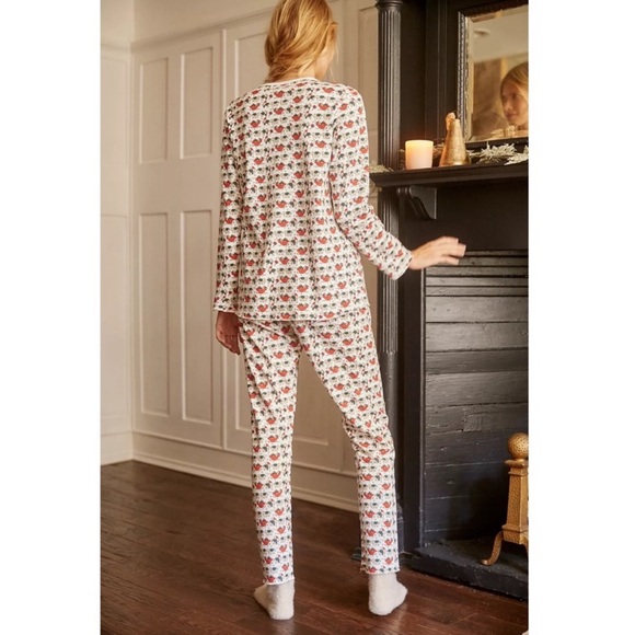 Roller Rabbit Christmas Holly Jolly hathi Pajama set Top Pants Lounge Xmas XS - Picture 2 of 10